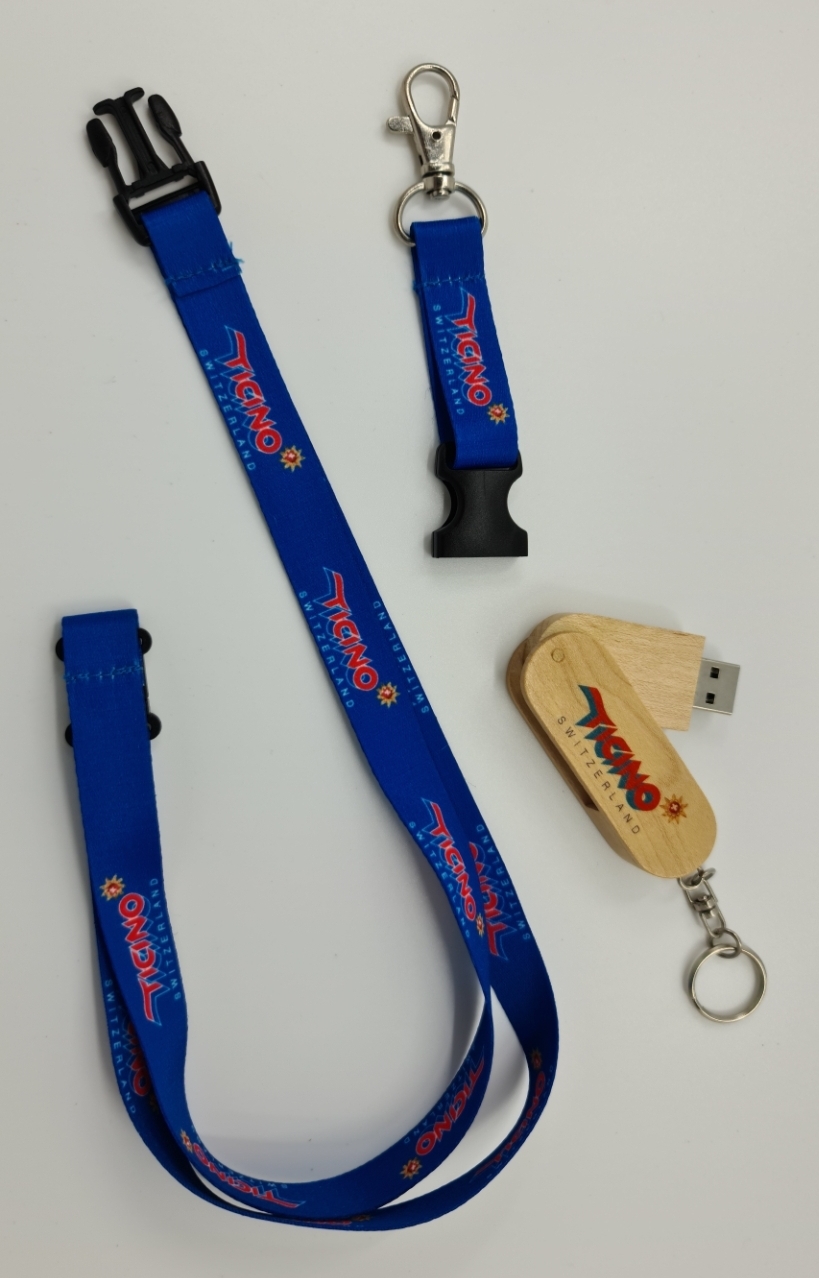 Lanyard with detachable buckle and wooden USB stick key ring